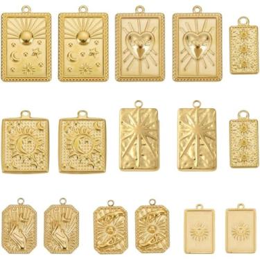 Imagem de SUNNYCLUE 1 caixa, 8 peças, banhado a ouro 18 K, de aço inoxidável, sol, olho turco, berloques, retangulares, pingentes de metal, coração, lua, estrela, pingente para fazer joias, brincos, faça você