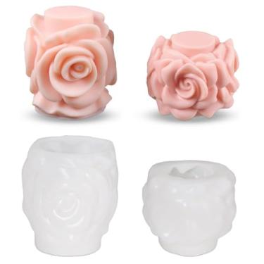 Imagem de Molde de vela de pilar de silicone 3D em formato de rosa - reutilizável para cera de soja/resina, fabricação de sabão DIY, presentes de dia dos namorados, kit de fabricação de velas artesanais para