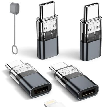 Imagem de Pacote com 4 adaptadores Lightning para USB C para iPhone 15/16/16 Pro Max/Plus, Samsung S24, suporta carregamento e transferência de dados, cabo conector de carregador tipo C, adaptador Lightning