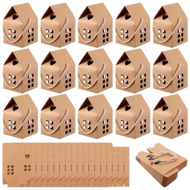 Imagem de MAQUITA 60 caixas de presente em forma de casa, caixa de doces de papel kraft, caixas de papelão para festa de aniversário de casamento