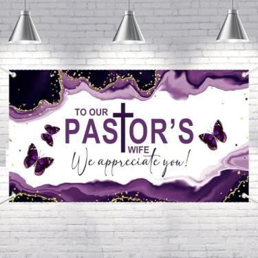 Imagem de Lofaris Faixa Pastor's Wife 177 x 90 cm design floral roxo de poliéster, presente de agradecimento para a esposa do pastor, perfeito para eventos na igreja