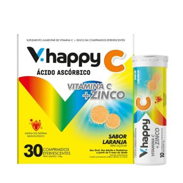 Imagem de Suplemento Alimentar V.Happy Vitamina C + Zinco 30 Comprimidos Efervescentes