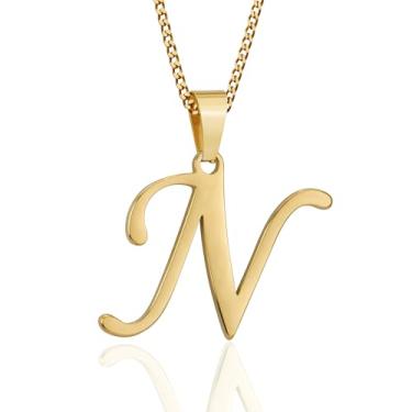 Imagem de Suweibuke Colar com inicial para homens e mulheres, meninos e meninas, banhado a ouro 18K, colar com pingente de 26 letras, joias personalizadas para presentes, Average, Aço inoxidável, Sem Pedra