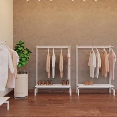 Imagem de Conjunto Expositor Cremalheira Arara Com Prateleira 130 cm Comac, Bran