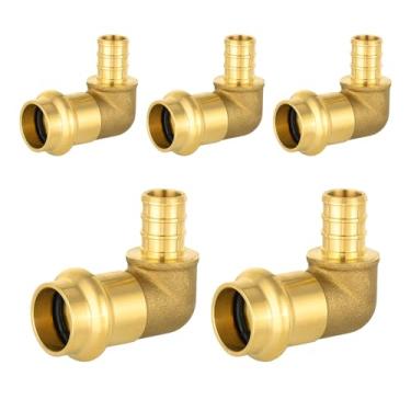 Imagem de Pacote com 5 Cotovelos de encaixe de prensa de latão HeSun 1,27 cm, PRESS X 1/5.1 cm PEX F1807 Cotovelo de crimpagem, latão LF