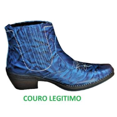 Imagem de Bota Country Em Couro Botina Masculina Cor Azul Cowboy Estilo Rodeio V