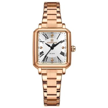 Imagem de Relógio Feminino Mostrador Quadrado Ponto de Luz em Aço Inoxidavel Impermeavel