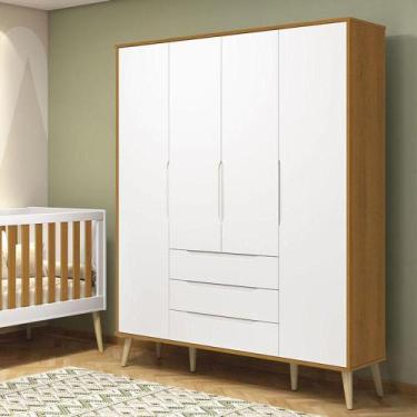 Imagem de Guarda Roupa Infantil Retrô Elfe Branco Acetinado Savana Natural - Rel