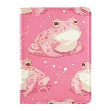 Imagem de Conjunto de porta-cartão de passaporte e vacina de couro pêssego de desenho animado sapo para viagem, capa protetora para passaporte, combo com compartimento para cartão de vacina para homens, leve