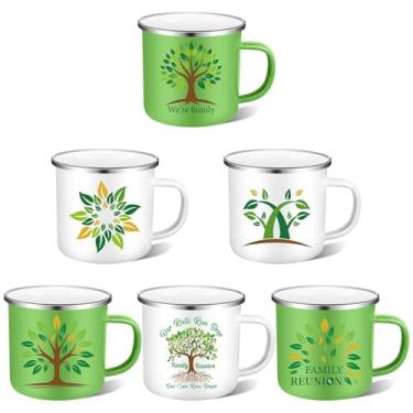 Imagem de Furbeko 6 peças de lembrancinhas de festa de reunião de família 340 g Canecas de esmalte de café de árvore genealógica copo branco verde com alça para lembranças de festa de reunião em casa