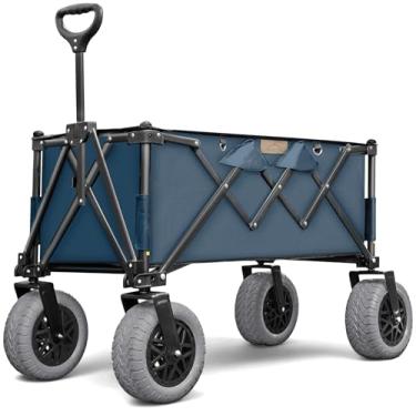 Imagem de Carroça de praia com rodas grandes para areia – Carrinho utilitário extragrande com pneus todo-o-terreno de 23 cm, capacidade para serviço pesado de 136 kg [Outland-XL da Stratton Forge] azul