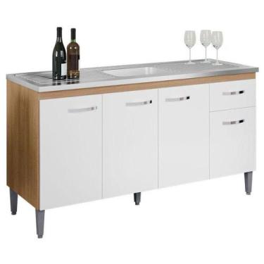 Imagem de Balcão De Pia Gabriela 150cm Amêndoa Branco - Ajl - AJL MÓVEIS