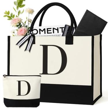 Imagem de GENGBIN Sacola de lona personalizada, presente monograma com zíper para mulheres, Branco, One Size