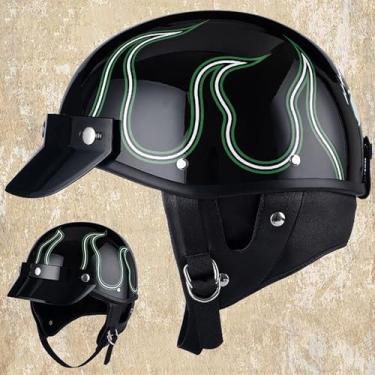 Imagem de Capacete Retro Half Aprovado Pelo Dot Capacete De Rosto Aberto De Verão Para Unissex Adultos Four Seasons Capacete Leve Half Shell Jet Com Viseira Solar Para Ciclomotor Cruiser, 3, XXL(61-63CM)