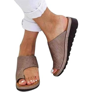 Imagem de Sandália Ortopédica Feminina Moda Verão Sandálias De Correção De Joanete Sandálias De Couro Com Dedo Aberto Respirável Leve Salto Plano Chinelos Casual Praia, 002, 35EU
