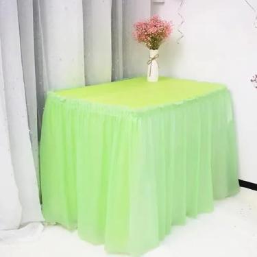 Imagem de Conjunto de capa de mesa de plástico, saia descartável, à prova d'água, portátil para festa ao ar livre, aniversário, casamento, mesa redonda retangular, verde, 1 peça
