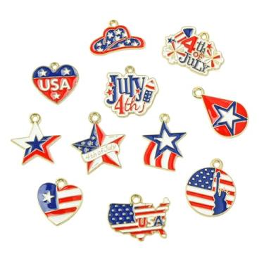 Imagem de UR URLIFEHALL 38 peças, 19 estilos, pingentes esmaltados com bandeira americana, vermelho, branco, azul, pingente patriótico dia da independência, 4 de julho, pingentes para fabricação de joias a