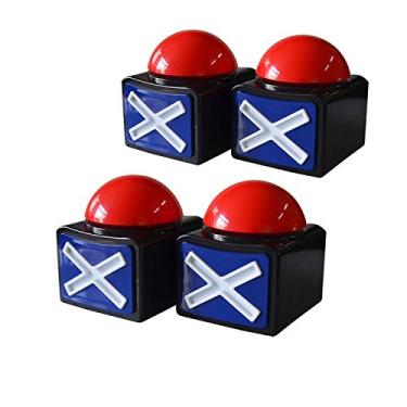 Imagem de DOXISHRUKY Campainha Family Feud, pacote com 4 campainhas de jogo com luzes e som - Buzzers de teste para noites de curiosidades, jogos de sala de aula - LED vermelho e alarme de 3 segundos