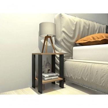 Imagem de Mesa De Cabeceira Mesa De Apoio Mesa Auxiliar Mesa Lateral Preto E Carvalho