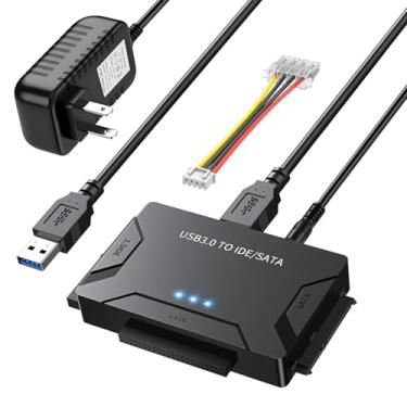 Imagem de MaxRenard Leitor de disco rígido USB 3.0 para adaptador SATA/IDE | Kit de leitor de disco rígido externo universal e conversor de recuperação de dados para HDD/SSD de 6.3 cm/8.9 cm | com fonte de