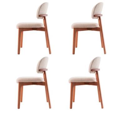 Imagem de Conjunto com 4 Cadeiras de Jantar Lina Tecido Tricô Cru Madeira Mel - 