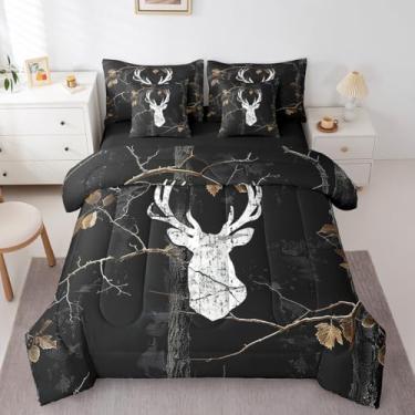 Imagem de Feelyou Conjunto de edredom infantil solteiro de veado, cama de caça de camuflagem em um saco, 7 peças, decoração rústica para quarto de adolescentes, 7 peças