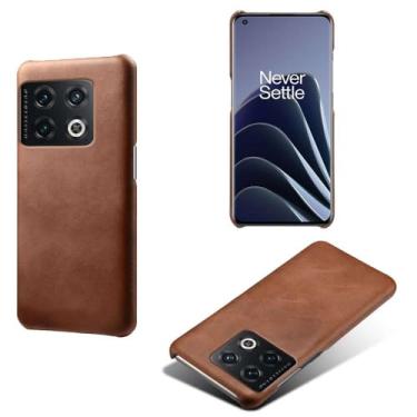 Imagem de Capa para Oneplus 10 PRO,Proteção contra quedas,Casca de volta de cor sólida simples,Design de couro de imitação de plástico-Brown