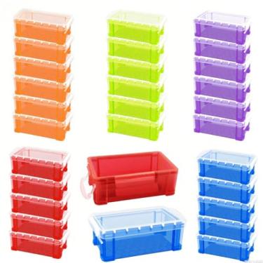 Imagem de Denylo pro 30 peças de caixa de giz de cera de plástico empilhável de volta às aulas com tampa de travamento para artigos de papelaria para colegas de aula de volta às aulas