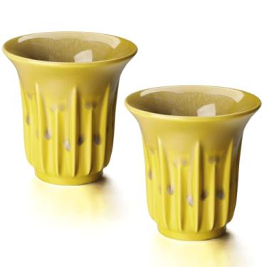 Imagem de Conjunto de 2 xícaras de café expresso, canecas de café de cerâmica com parede dupla para máquina de café expresso (2, amarelo)