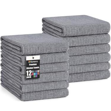 Imagem de Homaxy Toalhas de cozinha premium (45,7 cm x 71,1 cm, pacote com 12), toalhas de mão de cozinha grandes de algodão, toalhas de prato planas e felpudas, conjunto de toalhas de chá altamente absorvente