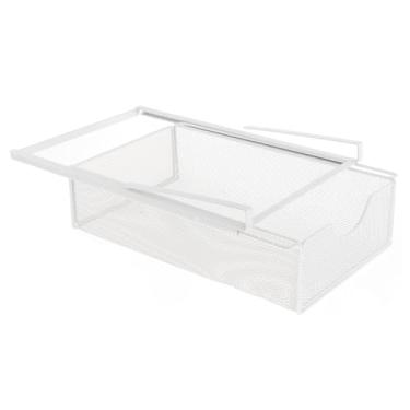 Imagem de ＫＬＫＣＭＳ Sob o armário pendurado gaveta armário de armário de armário de espaço economizando fácil de limpar a cesta de tração para o escritório do banheiro da, Branco