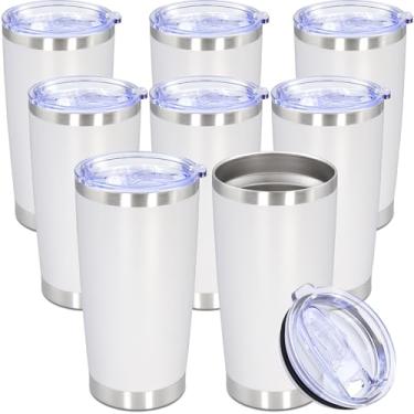 Imagem de Copo de 590 ml, copo de aço inoxidável a granel com tampa, isolado a vácuo, parede dupla, caneca de viagem, copo de café de viagem, durável, revestido em pó, para bebidas quentes e frias, branco