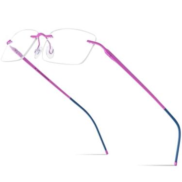Imagem de VFDHN Armação de óculos sem aro de titânio para mulheres, óculos sem armação para homens, ultraleve (armação rosa C5)