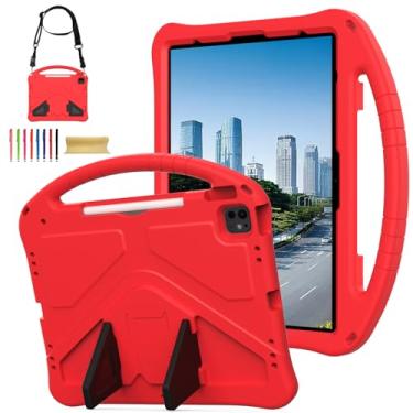 Imagem de Allytechgroup Capa adequada para crianças para Apple iPad Air 11 M3 M2 2025 2024/iPad Pro 11 M4 2024, capa traseira leve com alça de EVA durável à prova de choque com alça de ombro, vermelha