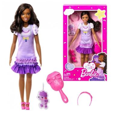 Imagem de Boneca Barbie Minha Primeira Barbie Com Vestidos e Pets Negra - Mattel HLL18/HLL20