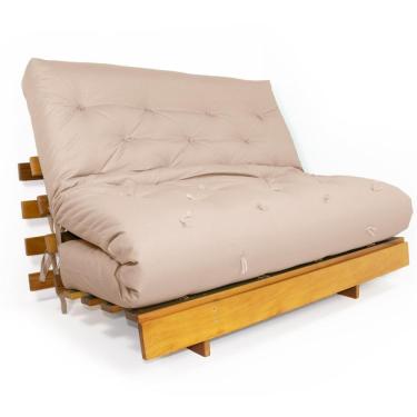Imagem de Sofá Cama Casal Futon Tokio Bege Sarja Impermeável Madeira Maciça Grapia Cor Natural