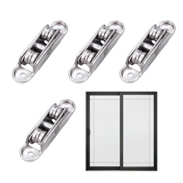 Imagem de Rrlihjgu Rolamentos Para Portas De Correr Substituição | Jogo De 4 Peças De Roldana Para Janela - Ajustável Ângulo Ferragens Zinco Roda Dupla Silencioso Sala Estar Quarto Cozinha Varanda