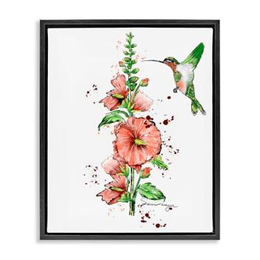 Imagem de Stupell Industries Design de arte de parede em tela flutuante com moldura preta beija-flor e hollyhock por Susan Lugar, 53 x 43 cm