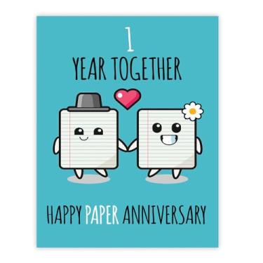 Imagem de Stuff4 Pôster de 1º aniversário sem moldura - 1 ano juntos - Feliz primeiro aniversário de casamento presentes fofos para marido, namorada, esposa, companheiro, namorado, parceiro, pôsteres de