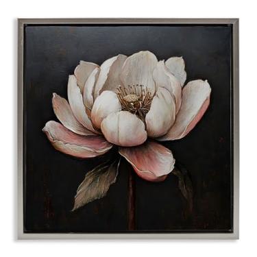 Imagem de Stupell Industries Arte de parede em tela flutuante cinza vintage flor de lótus emoldurada por LSR Creative Studio, 18 x 18