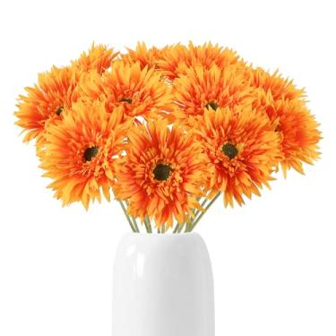 Imagem de Fqueelvys 12 margaridas artificiais gerbera, 43 cm, margaridas falsas laranjas, flores de seda sintética com hastes para casamento, casa, cozinha, festa, jardim, decoração interna (laranja)