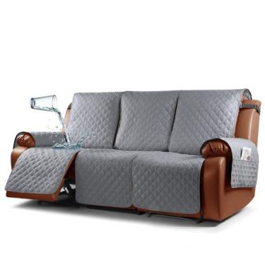 Imagem de Capa de sofá reclinável impermeável Ruaozz 3 lugares cinza claro