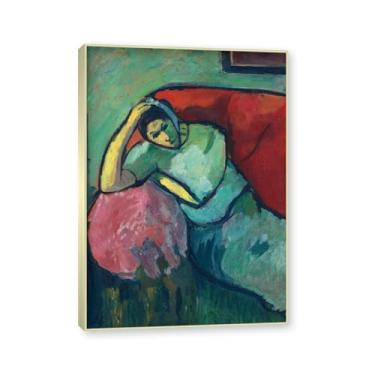 Imagem de NHLDZYH Moldura de champanhe. Impressões de arte Alexej von Jawlensky - Pintura de retrato - (mulher sentada) - Pôster de decoração de parede vintage. 50 x 70 cm - 19,6 x 27,5 pol