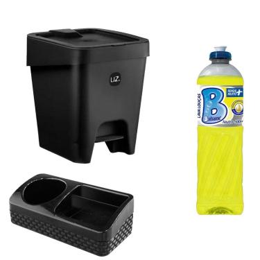 Imagem de Conjunto Lixeira 8L E Porta Detergente +  Detergente