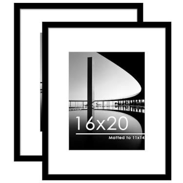 Imagem de PEALSN Conjunto de 2 porta-retratos de 40,6 x 50,8 cm, exiba imagens 28 x 35 cm com tapete ou 40,6 cm x 50,8 cm sem tapete para montagem na parede, molduras de pôsteres, preto.