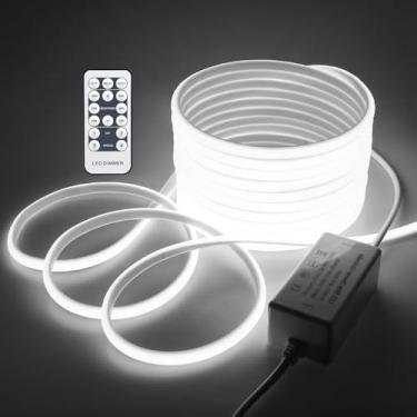 Imagem de Samsion Luzes LED de corda de 15,2 m para quarto com controle remoto regulável FCOB COB Fita de LED 6000K AC 110V branca flexível faixa de luz LED externa impermeável para jardim edifício decoração