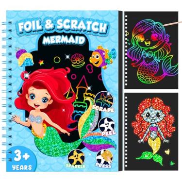 Imagem de homicozy Atividade de arte e artesanato para crianças - Livro de arte 2 em 1 de sereias divertidas e raspadinhas, sem bagunça, artesanato para meninas, kit de atividades criativas DIY, presentes para