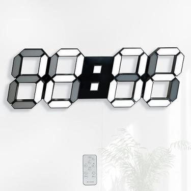 Imagem de KOSUMOSU Relógio digital grande de 38.1 cm relógio de parede para quarto estético moderno LED decoração para sala de estar com controle remoto/regulador/data/temperatura (relógio de parede preto)