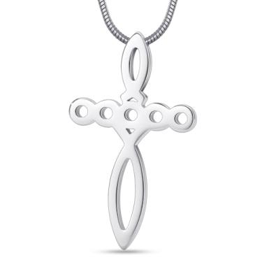 Imagem de MOO&LEE Colar com pingente de cruz cristã para homens e mulheres Jesus alimenta os 5000 com 5 pães e 2 peixes, joias religiosas de aço inoxidável, Aço inoxidável, Sem Pedra Preciosa