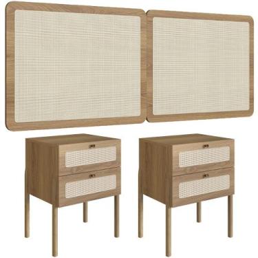 Imagem de Cabeceira Queen 160cm e 2 Mesas Laterais 2 Gavetas Madeira Moss A03 Ha